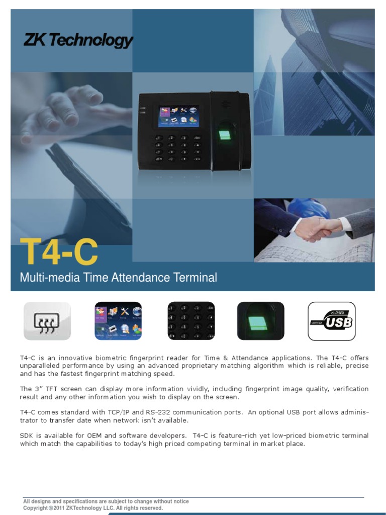 Brochure T4C ZkSoftware | PDF | Fingerprint | Thin Film Transistor ...