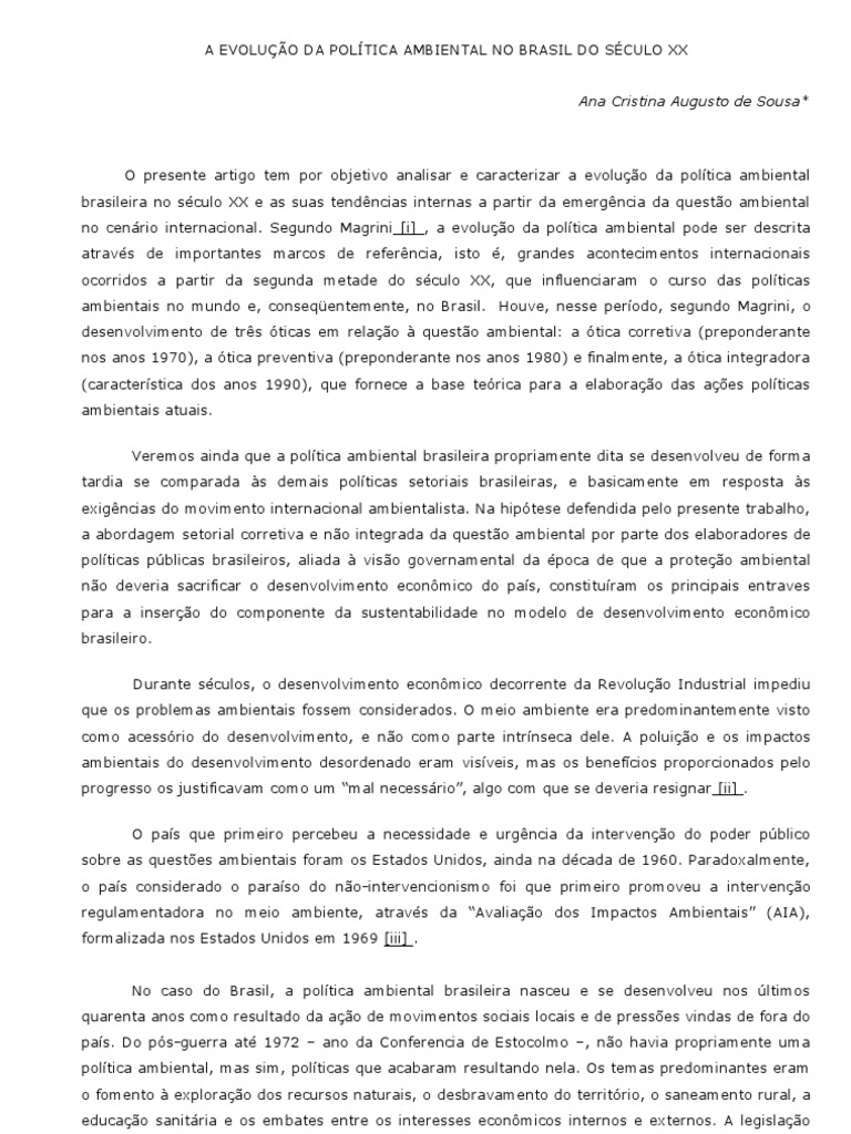 A Evolução Da Política Ambiental No Brasil Do Século XX | PDF ...