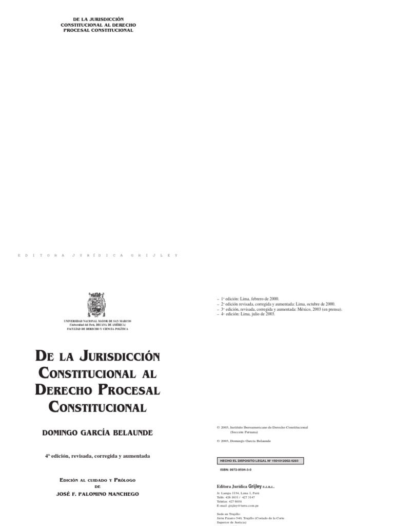 DE LA JURISDICCION CONST Al DER PROCESAL CONSTITUCIONAL PDF | PDF ...