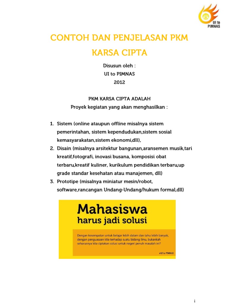 Contoh Dan Penjelasan PKM Karsa Cipta (Awal)