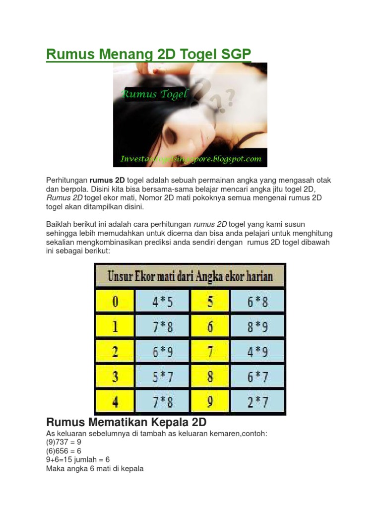 Rumus Menang 2d Togel Sgp Pdf