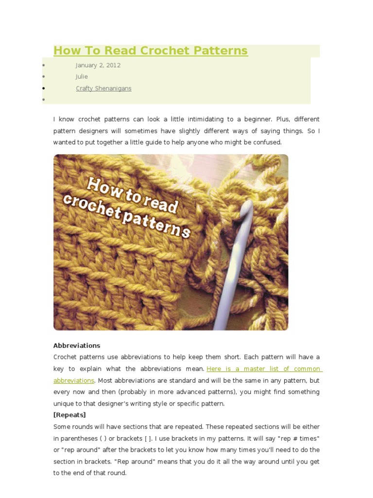 Understanding Crochet Patterns Guide | PDF | Crochet | Bracket