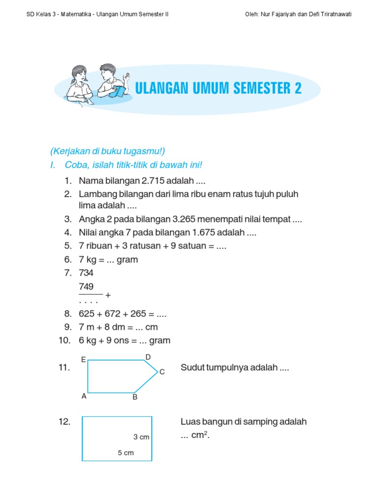 Soal Matematika Sd Kelas 3 Semester 2 Pdf