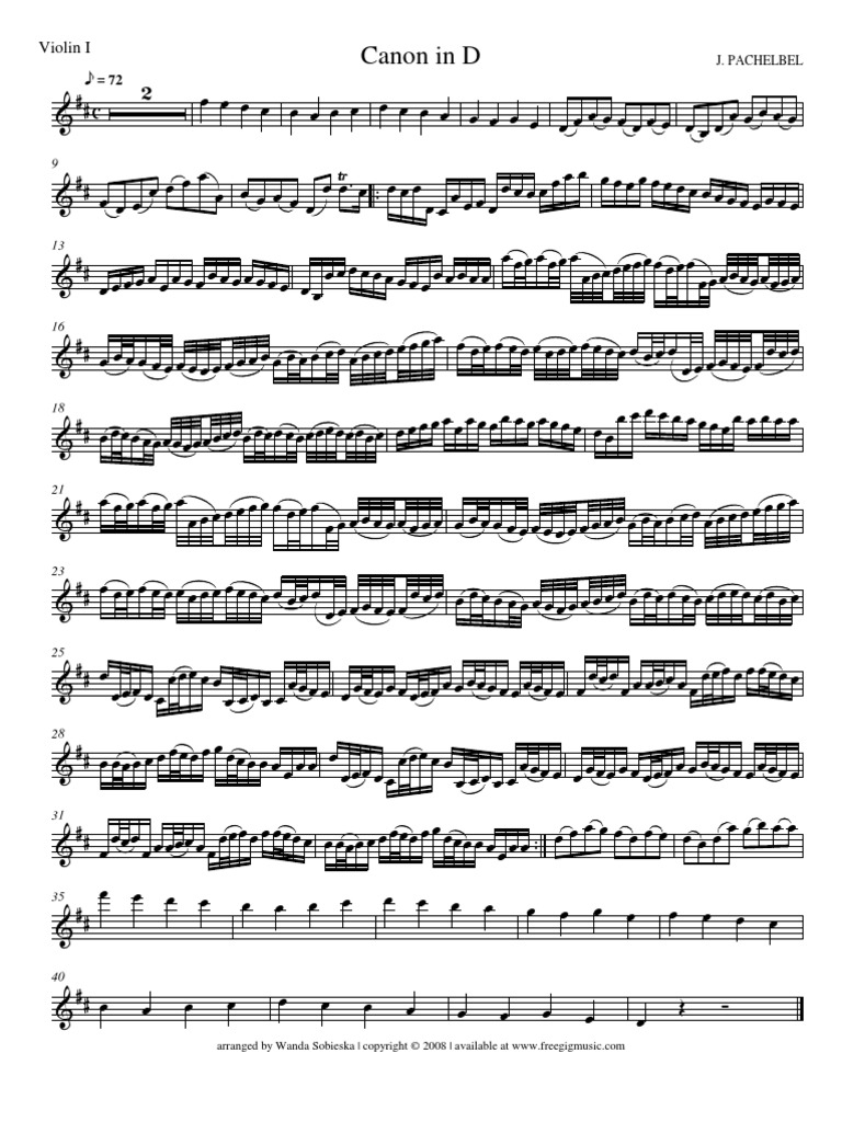 Partitura para Cuarteto de Cuerdas - Canon in (Pachelbel) | PDF | de práctica común | Barroco