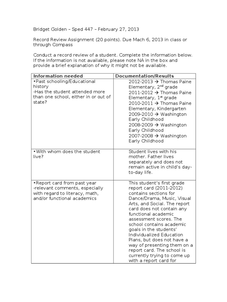Student Record Review Assignment Guide | PDF | Intelligence Quotient ...