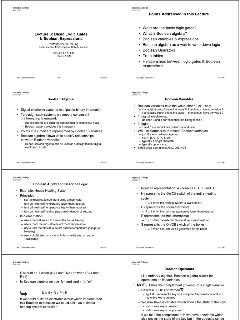 Basic Logic Gates and Boolean Algebra | PDF