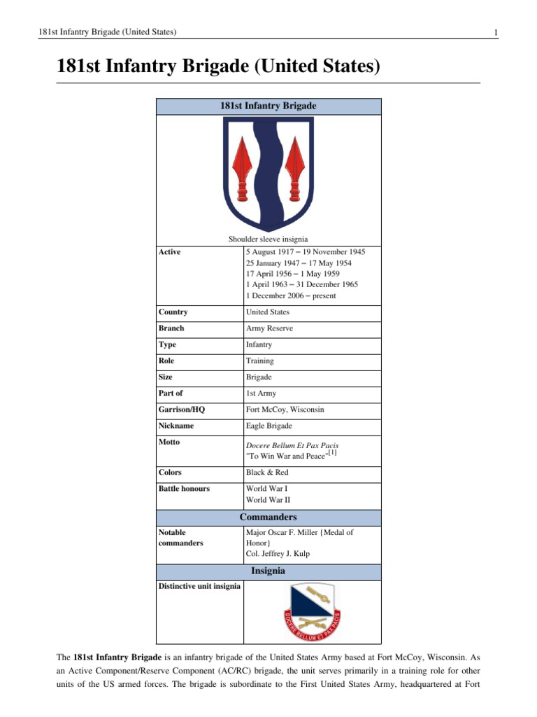 Overview of the 181st Infantry Brigade | PDF | Military Of The United ...