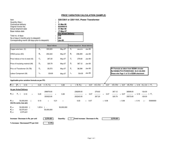 IEEMA Price Variation Calculation Guide | PDF | Technology & Engineering