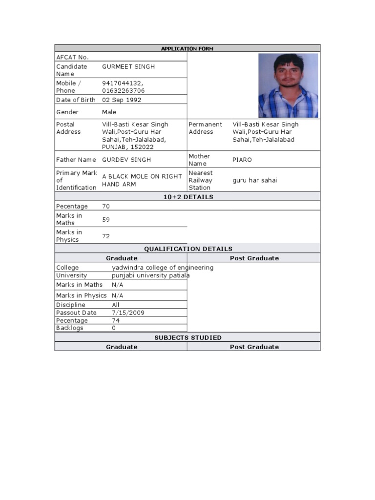 10+2 DETAILS: Application Form | PDF | Punjab | Engineering