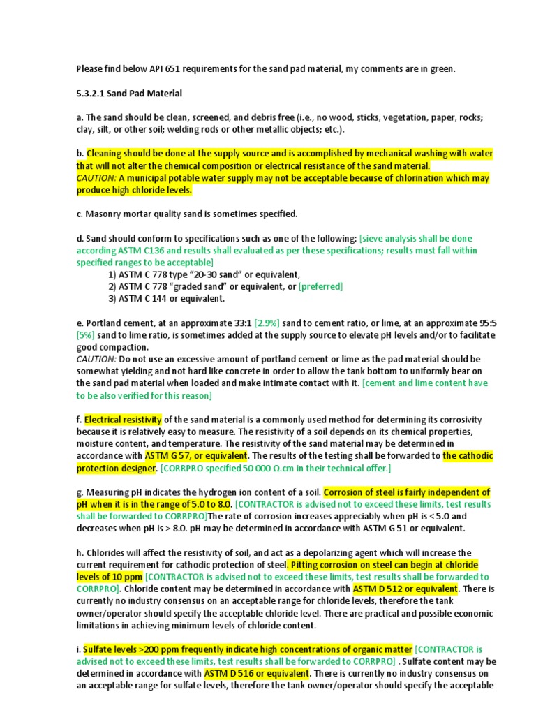 API 651 Sand Pad Material Guidelines | PDF | Corrosion | Ph