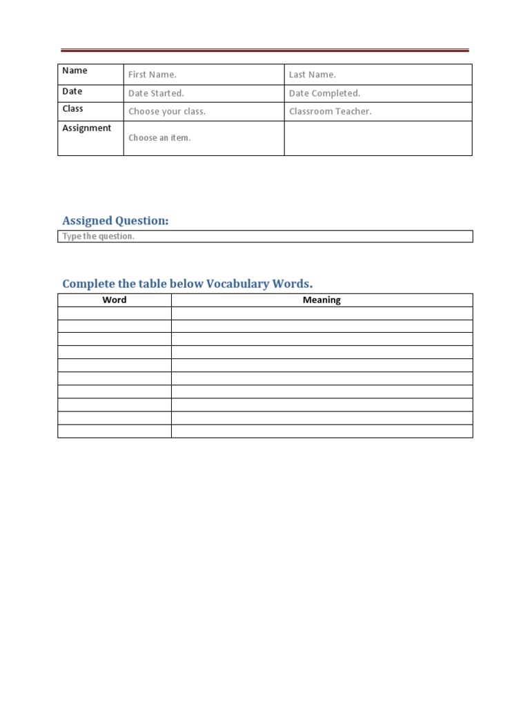 Student Writing Assignment Template | PDF | Career & Growth