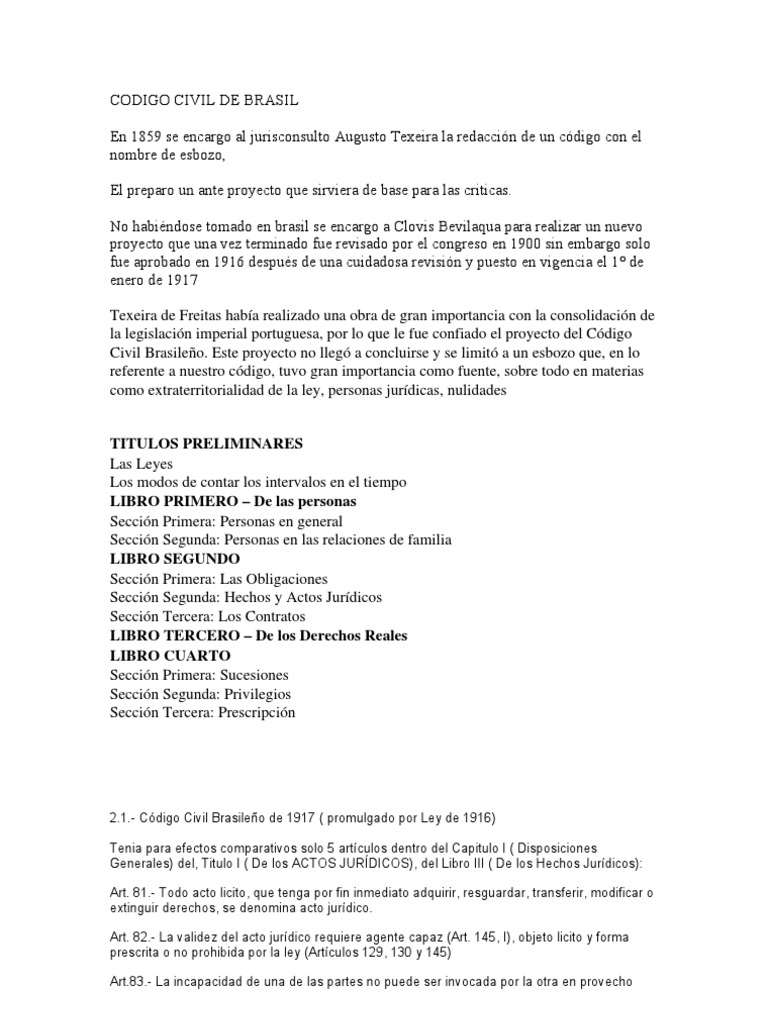 Código Civil Brasileño: Historia y Estructura | PDF | Principios éticos ...