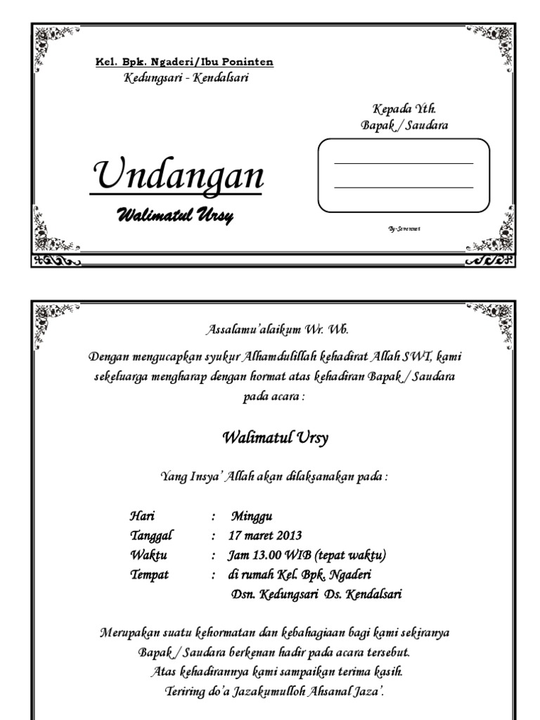 Contoh Undangan Tahlil 7 Hari Orang Meninggal