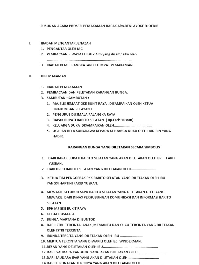 Susunan Acara Prosesi Pemakaman