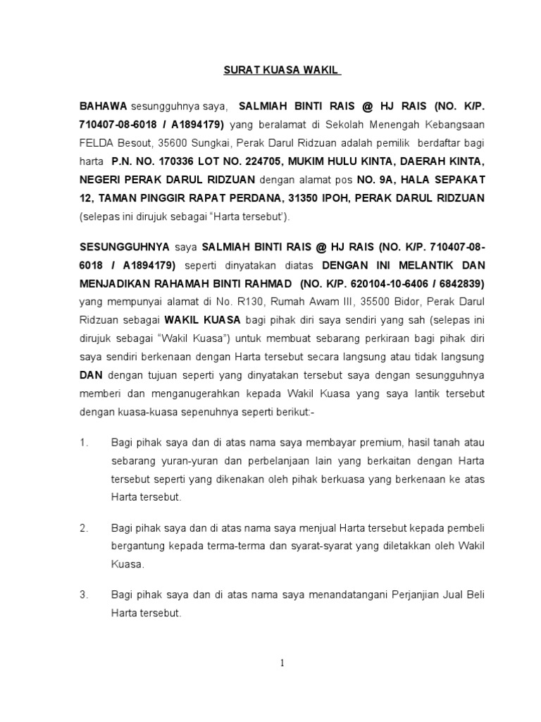 Surat Kuasa Wakil Salmiah And Rahamah