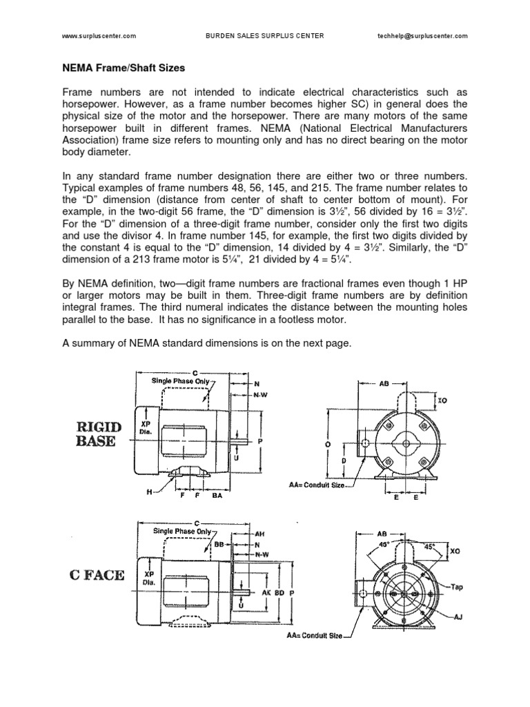 Motor Frame Size | PDF