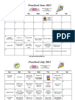 Preschool Summer Calendar June 2013