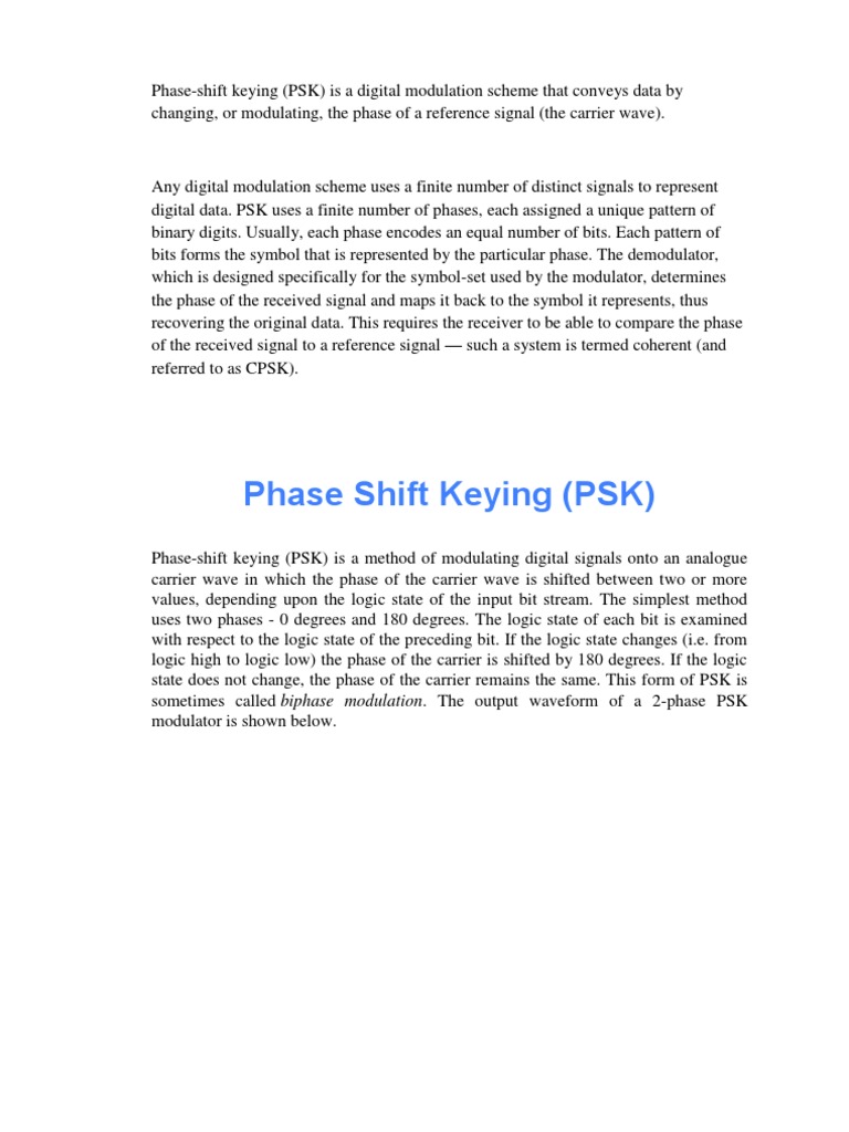 Overview of Phase-Shift Keying (PSK) | PDF
