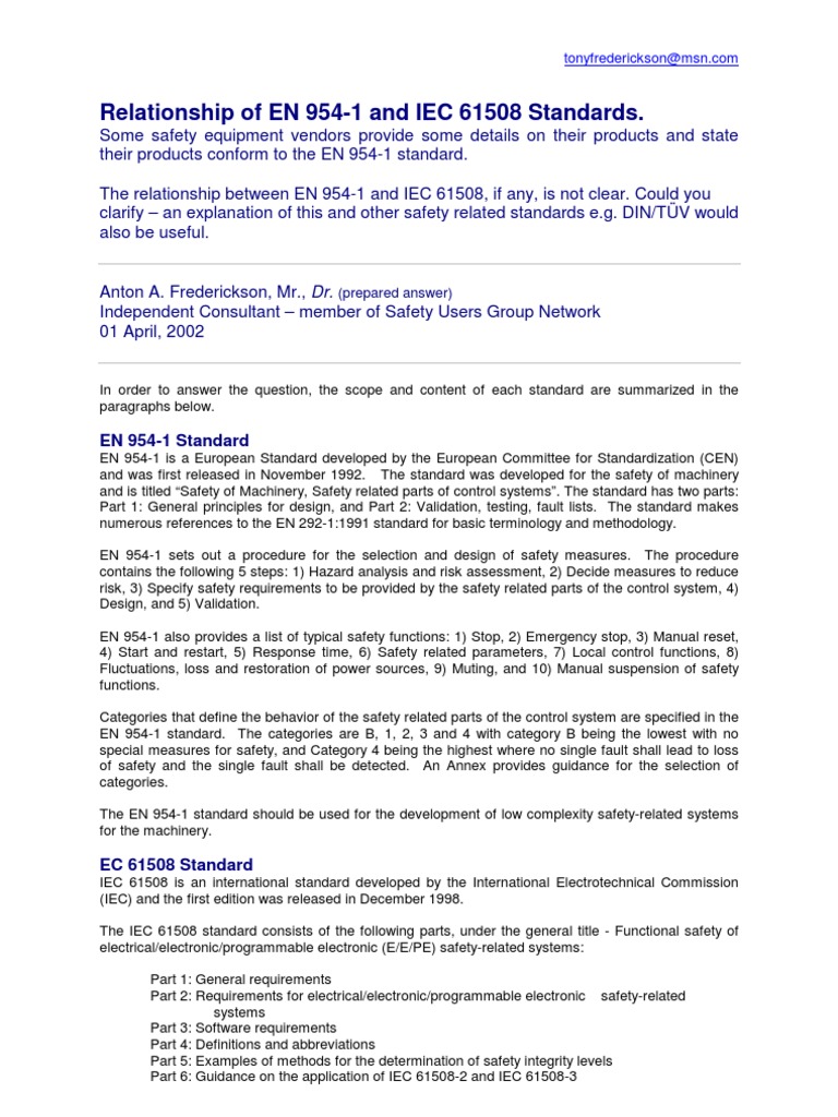 Relationship of EN 954-1 and IEC 61508 Standards PDF | PDF | Safety ...