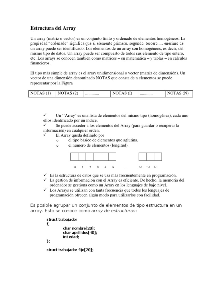 Estructura Del Array | PDF | Estructura de datos de matriz | Puntero ...