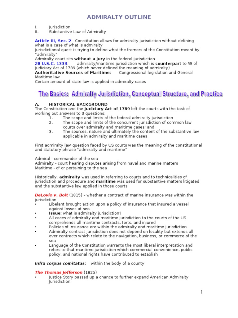 Admiralty Outline Admiralty Law Personal Jurisdiction