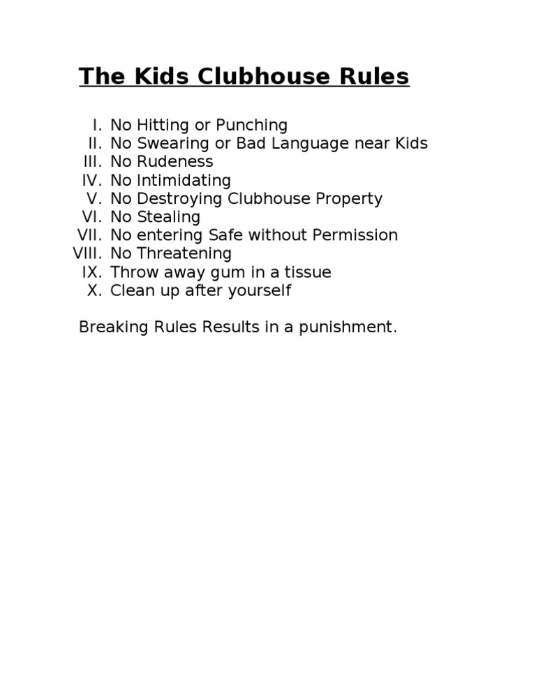 Kids Clubhouse Conduct Guide | PDF | Games & Activities | Law