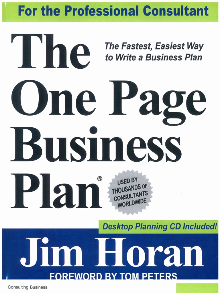 one page business plan jim horan pdf