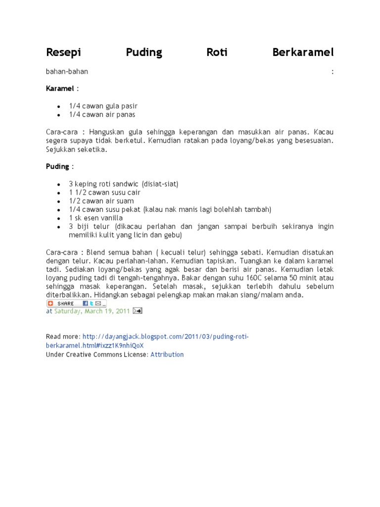 Resepi Puding Roti Berkaramel Pdf