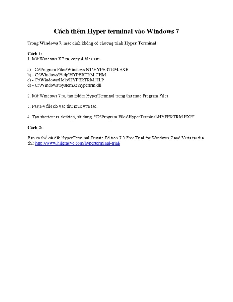 Cách Thêm Hyper Terminal Vào Windows 7 | PDF