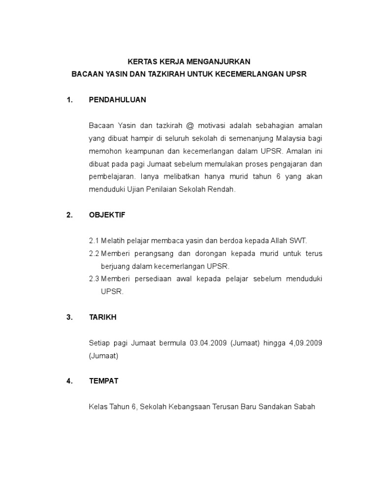 Kertas Kerja Menganjurkan Bacaan Yasin Pdf