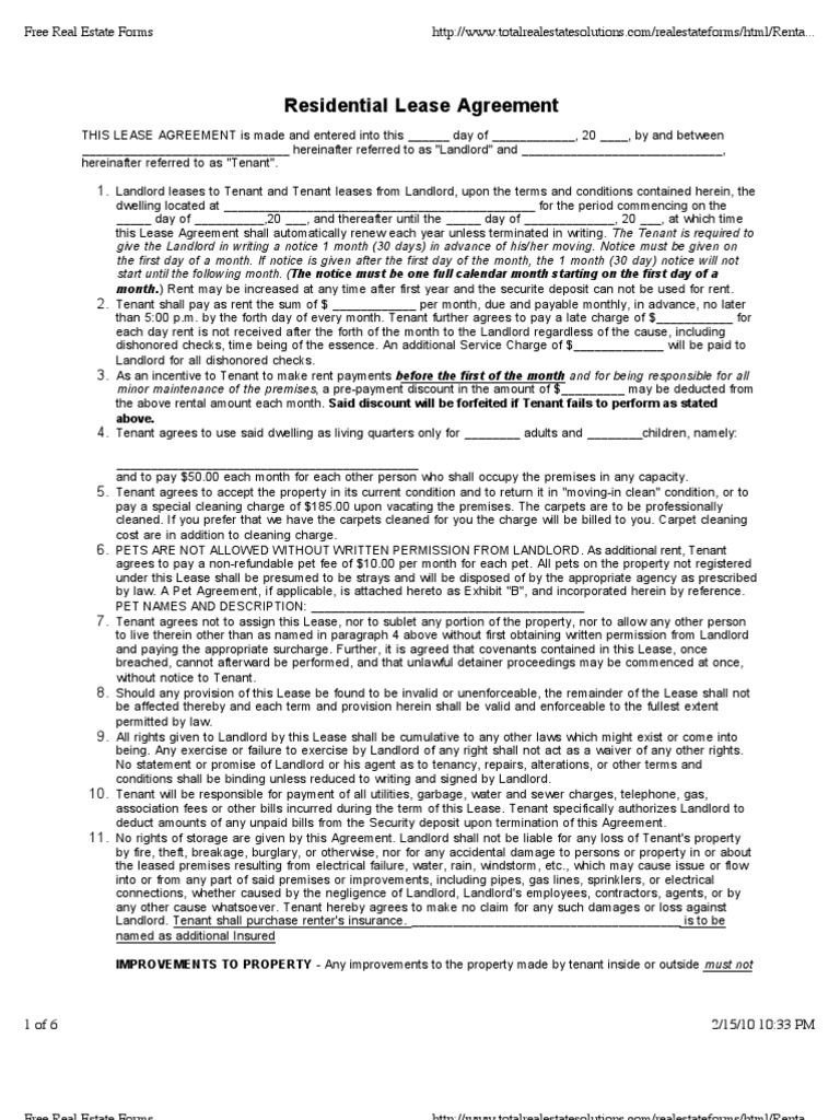 Free Real Estate Lease Form | PDF | Lease | Leasehold Estate