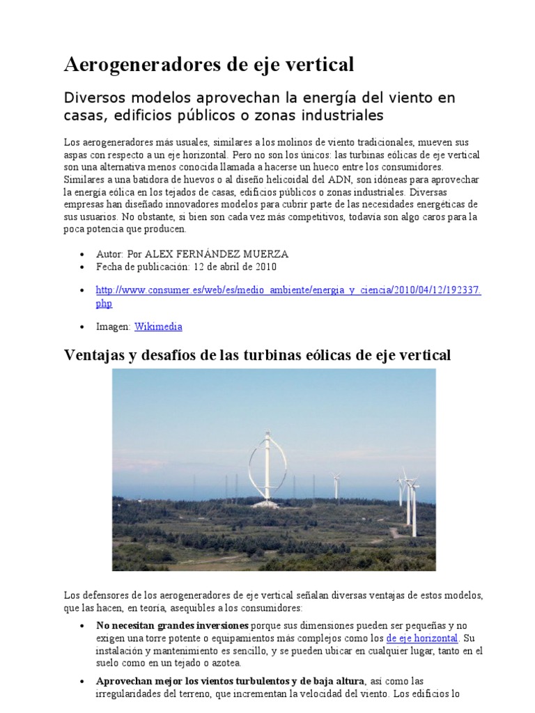 Aerogeneradores de Eje Vertical | PDF | Turbina eólica | Energía eólica