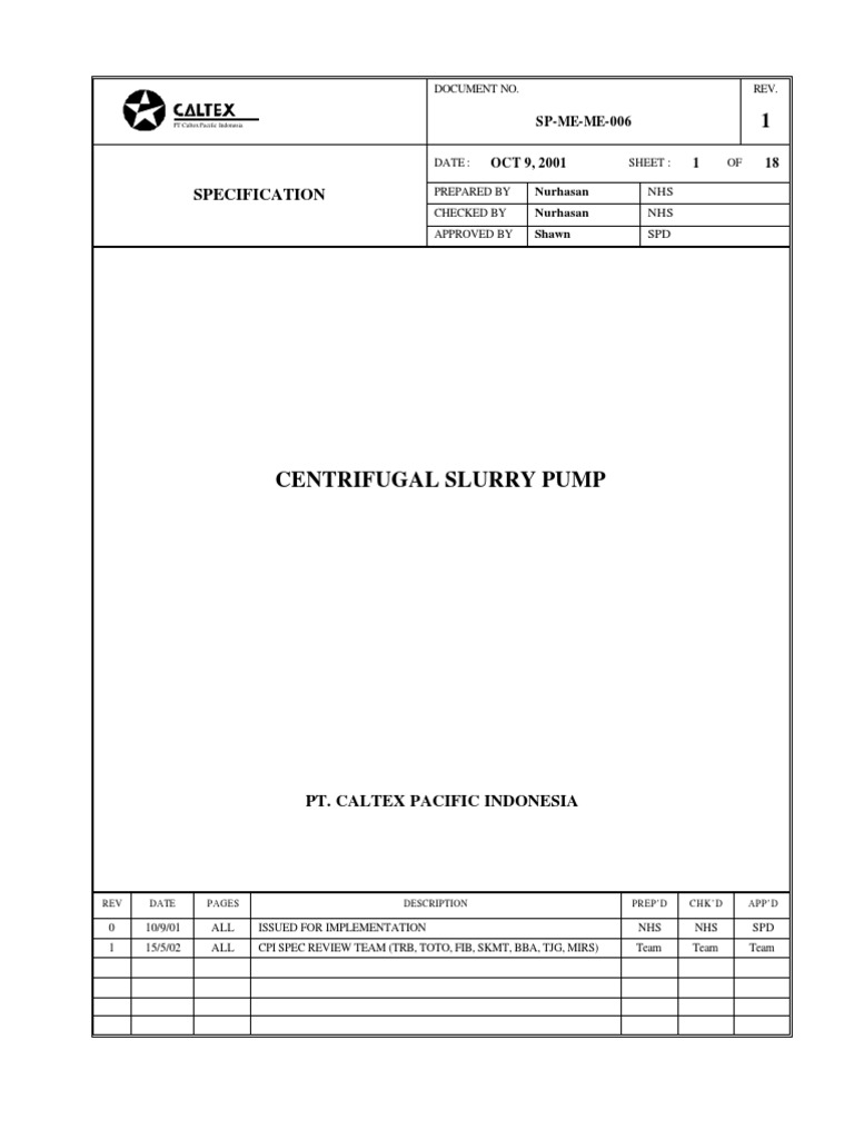 Centrifugal Slurry Pump: Specification | PDF | Bearing (Mechanical) | Pump