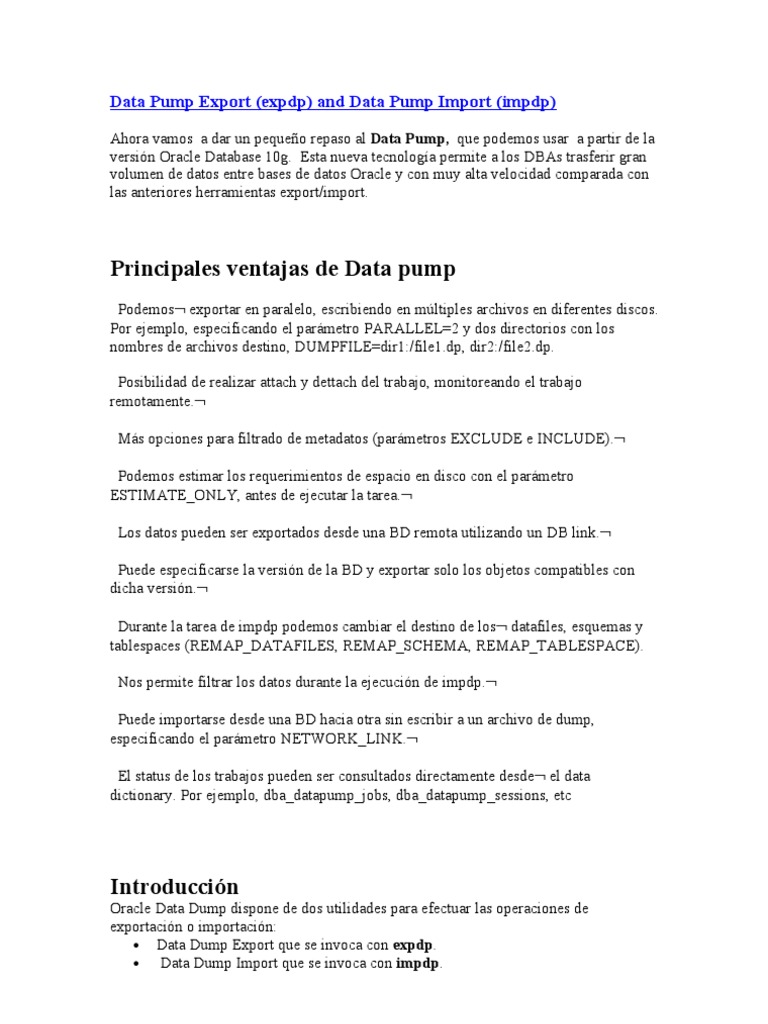Data Pump Export PDF Oracle Corporation Archivo de computadora