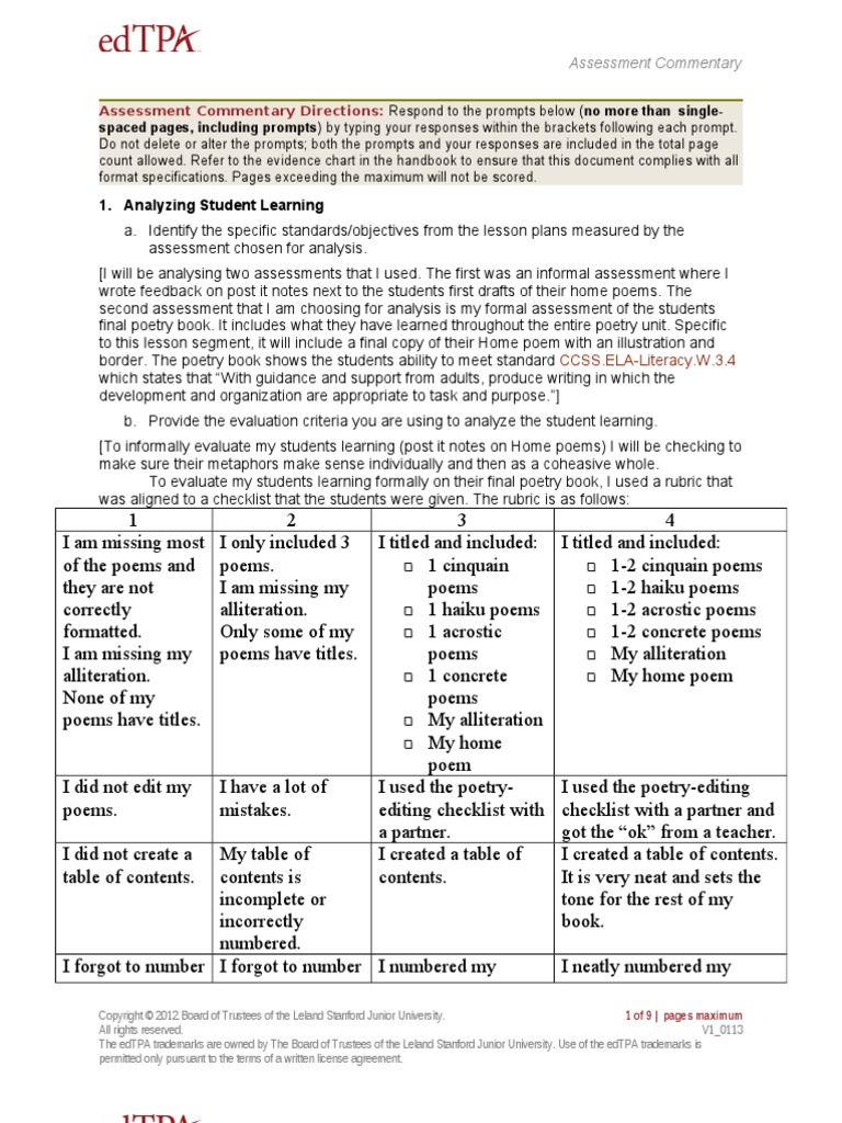 Task 3 - Part C - Assessment Commentary | PDF | Educational Assessment ...