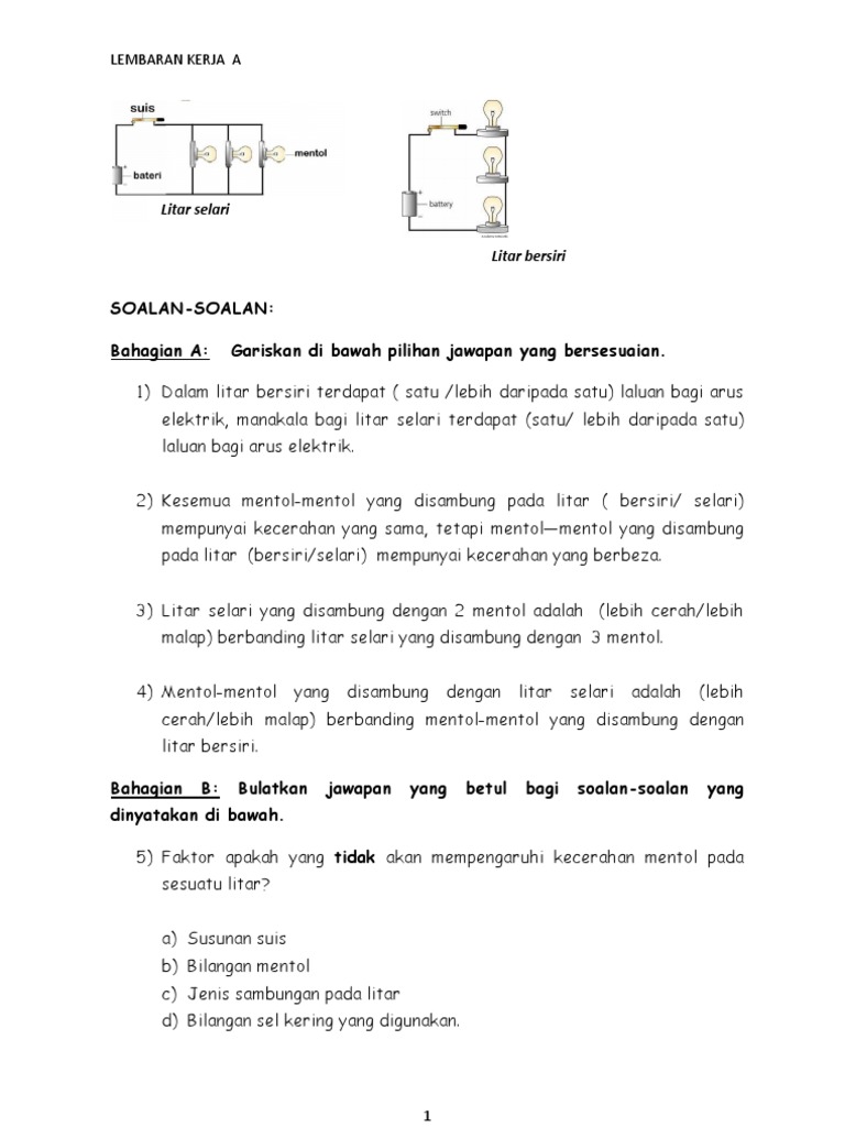 Latihan Litar Bersiri Dan Litar Selari Latihan Litar Bersiri Dan Litar Selari