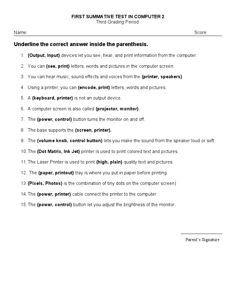 Computer 2 Summative Test Guide | PDF