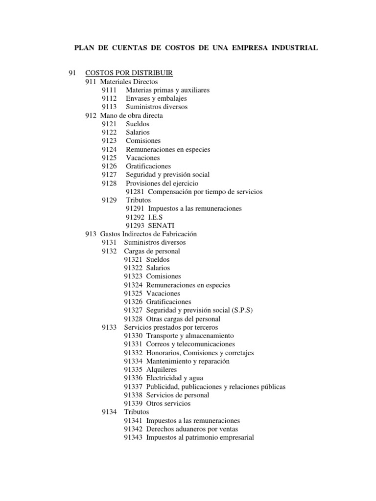 Plan de Cuentas de Costos | Salario | Costo