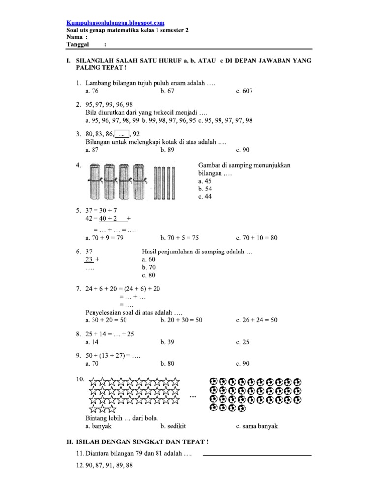 Matematika Kelas 1 Semester 2 | PDF