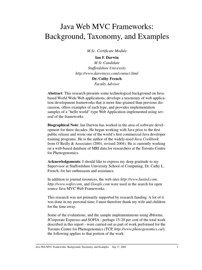 Java Web MVC Frameworks: Background, Taxonomy, and Examples: M.Sc ...