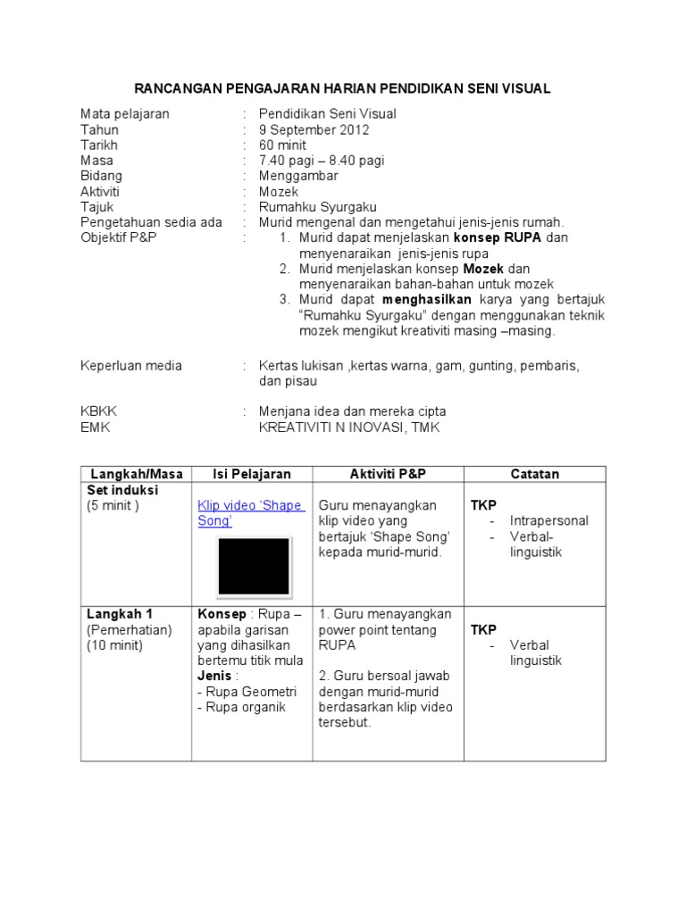 RPH Pendidikan Seni Visual: Rumahku Syurgaku | PDF | Seni