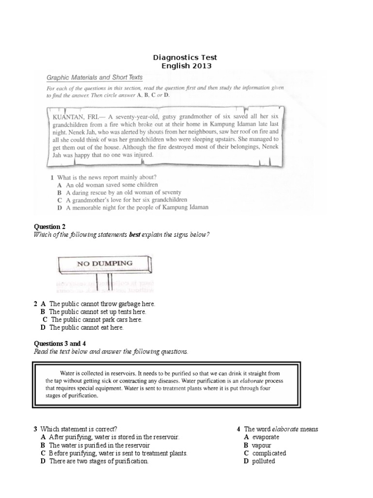 Form 4 English Diagnostic Test PDF Ellipsis Languages