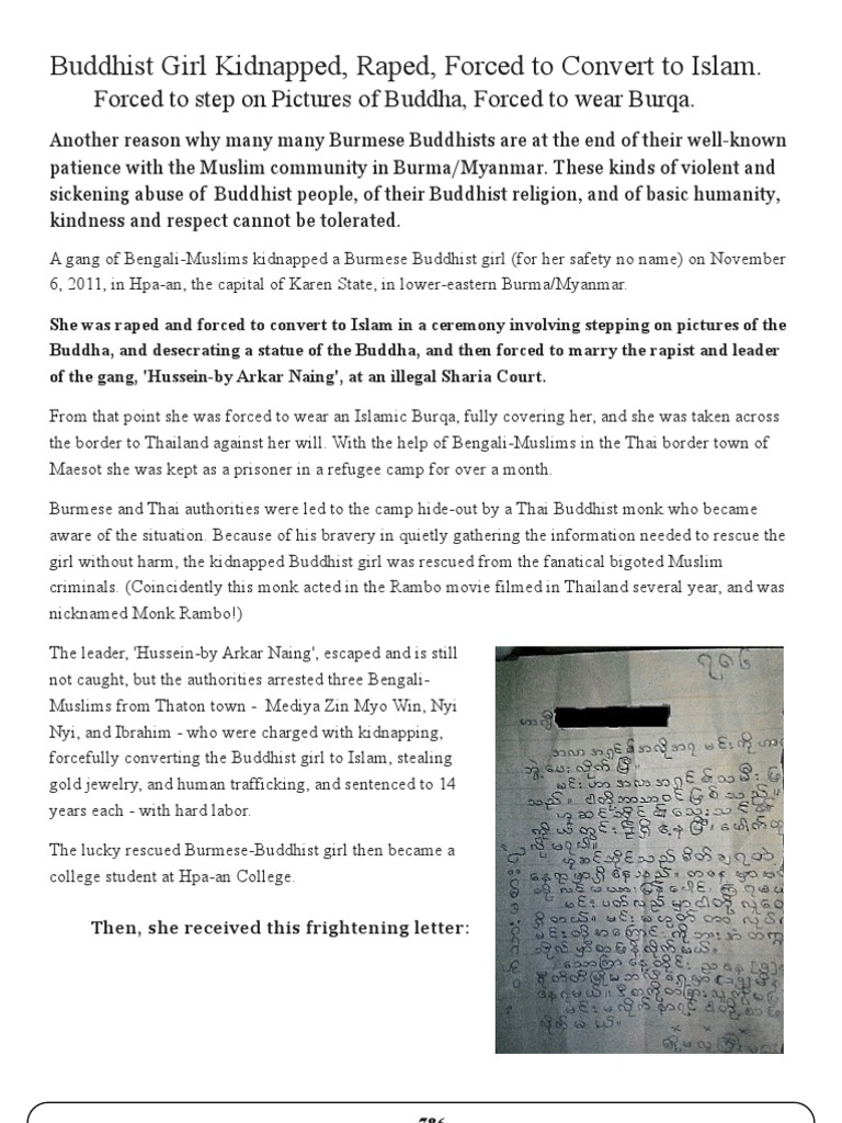 Buddhist Girl Kidnapped Raped Forced To Convert To Islam - 