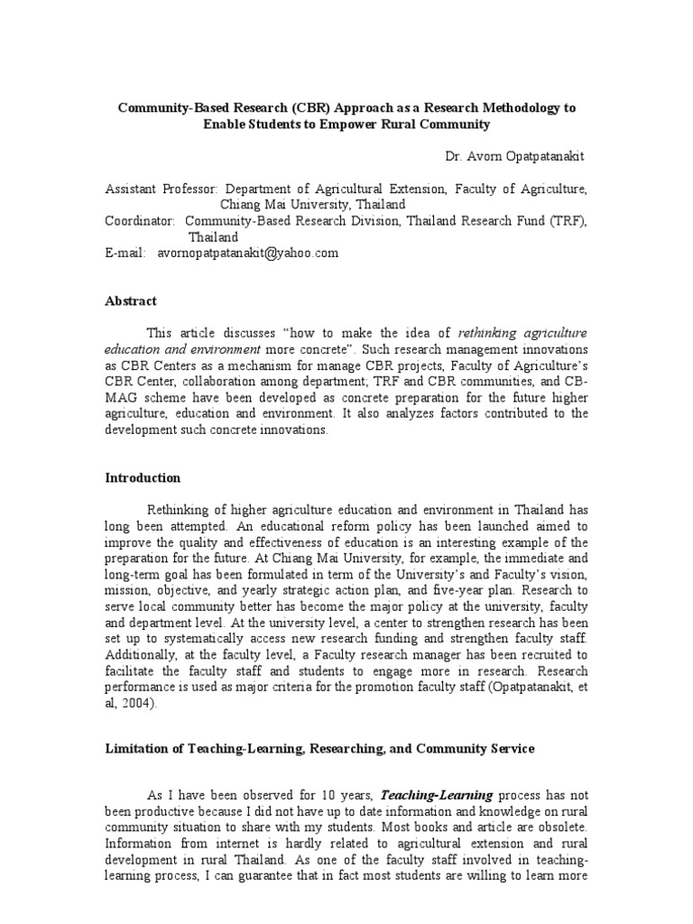 Community-Based Research (CBR) Approach As A Research Methodology To ...