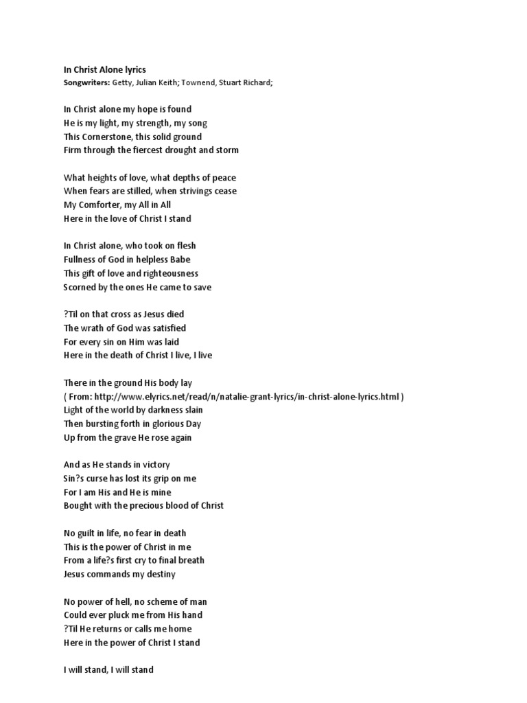 In Christ Alone Lyrics Pdf