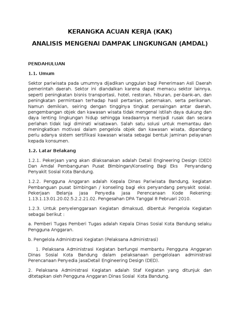 Kerangka Acuan Kerja Amdal | PDF