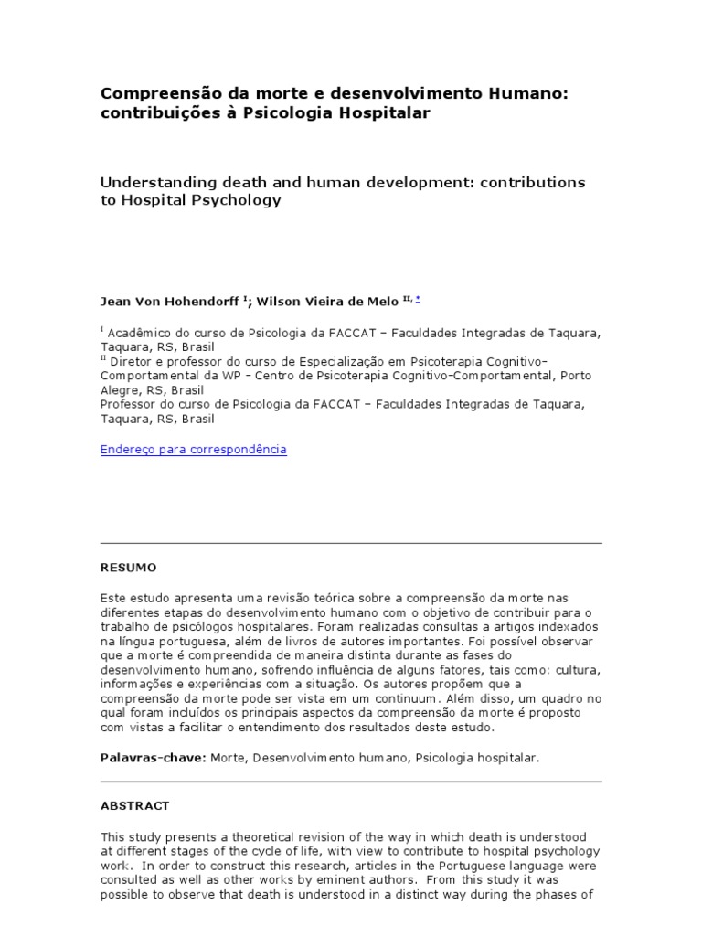 Compreensão Da Morte e Desenvolvimento Humano | PDF | Morte | Terceira ...