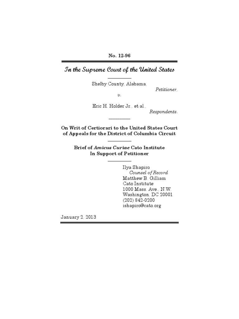 Shelby County v. Holder Voting Rights Act Of 1965 Fifteenth