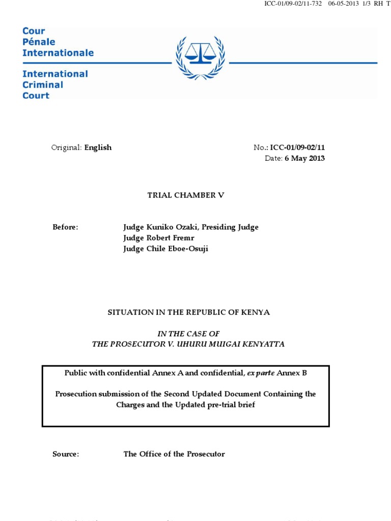 06052013 ICC Kenyatta Prosecution submission of the Second Updated Document Containing