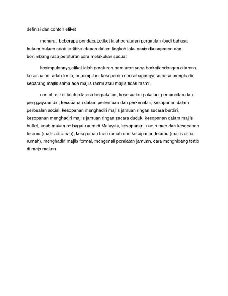 Definisi Dan Contoh Etiket  PDF